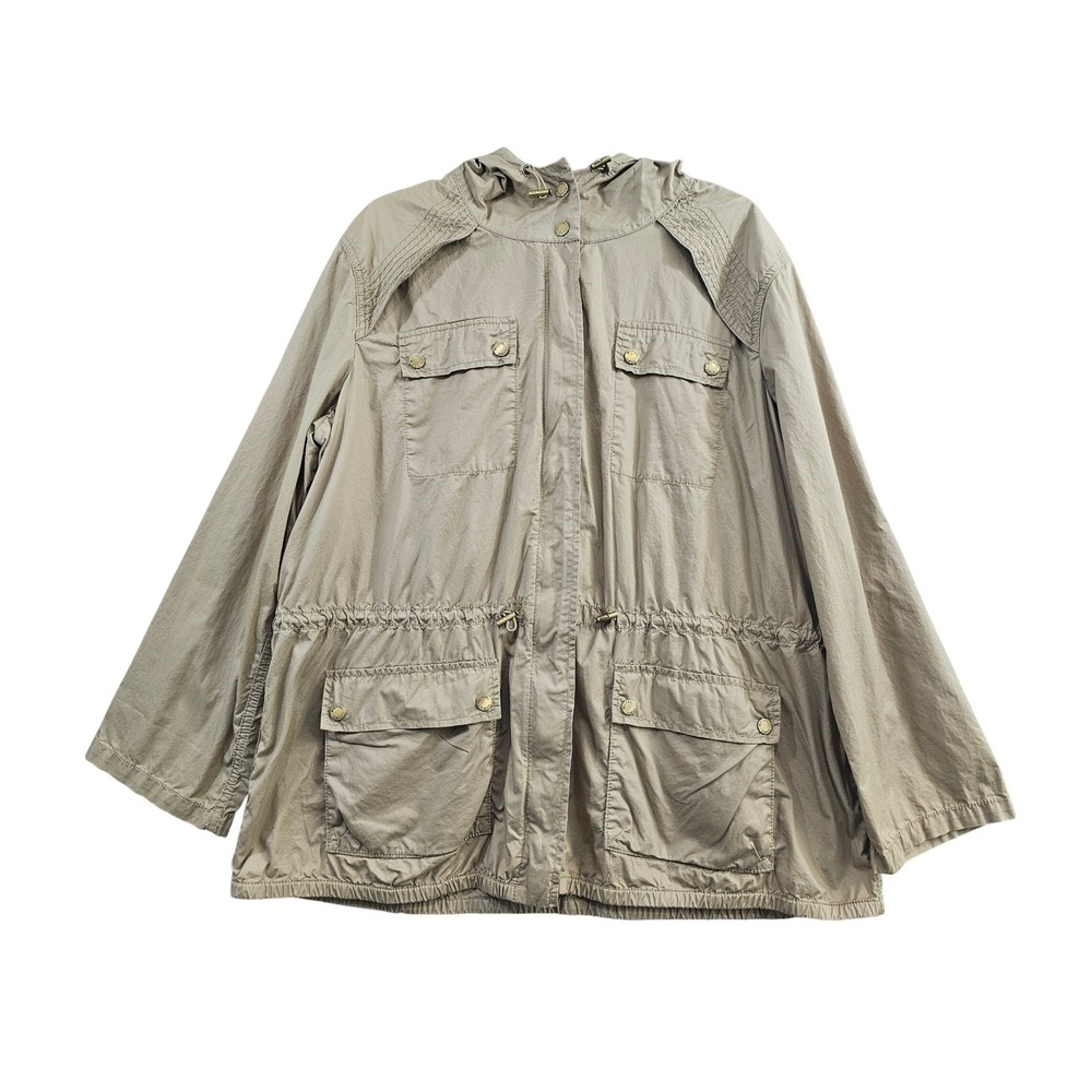 Michael Kors Anorak Jacket Wmns 1X Khaki Tan Cotton Hooded Utility Safari Pocket